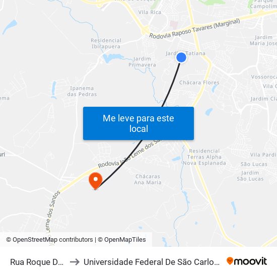 Rua Roque Domingues to Universidade Federal De São Carlos - Campus Sorocaba map