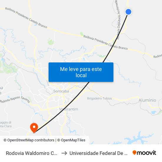 Rodovia Waldomiro Corrêa De Camargo 100-132 to Universidade Federal De São Carlos - Campus Sorocaba map