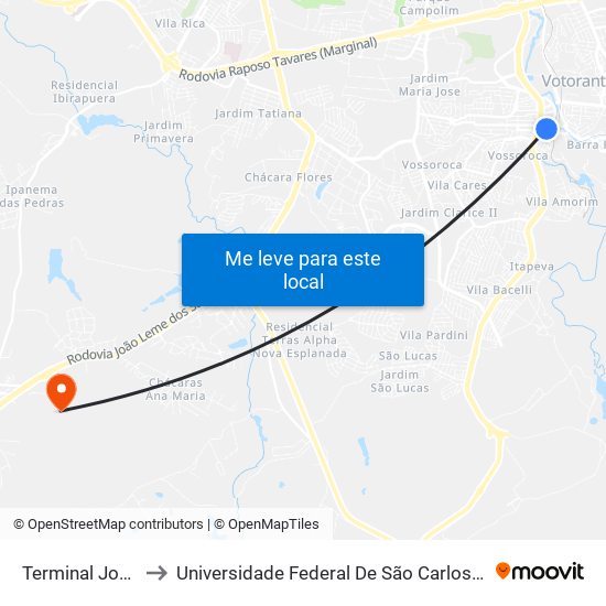 Terminal João Souto to Universidade Federal De São Carlos - Campus Sorocaba map