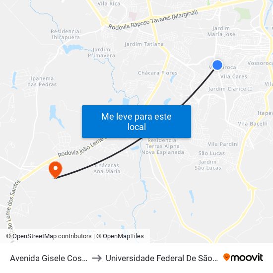 Avenida Gisele Costantino, 1024-1076 to Universidade Federal De São Carlos - Campus Sorocaba map