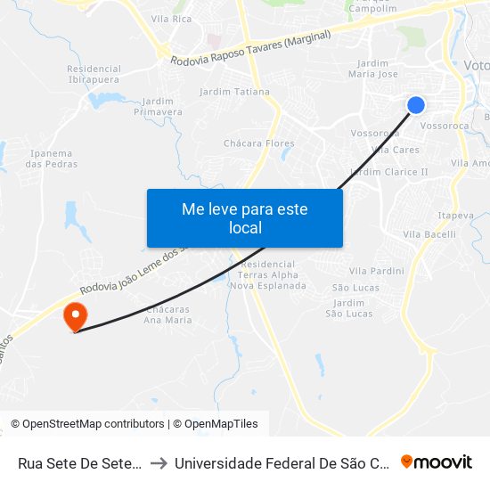 Rua Sete De Setembro, 628-692 to Universidade Federal De São Carlos - Campus Sorocaba map