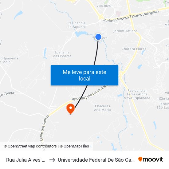 Rua Julia Alves Dos Sant, 128 to Universidade Federal De São Carlos - Campus Sorocaba map