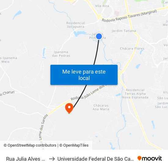 Rua Julia Alves Dos Sant, 160 to Universidade Federal De São Carlos - Campus Sorocaba map