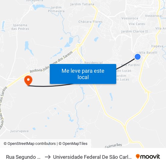 Rua Segundo Melaré, 398 to Universidade Federal De São Carlos - Campus Sorocaba map