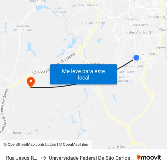 Rua Jesus Rodrigues to Universidade Federal De São Carlos - Campus Sorocaba map