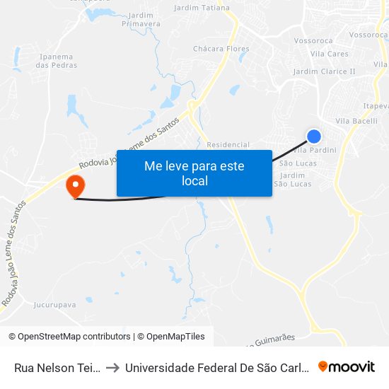 Rua Nelson Teixeira, 1459 to Universidade Federal De São Carlos - Campus Sorocaba map