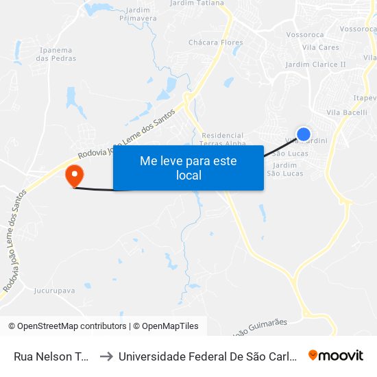 Rua Nelson Teixeira, 447 to Universidade Federal De São Carlos - Campus Sorocaba map