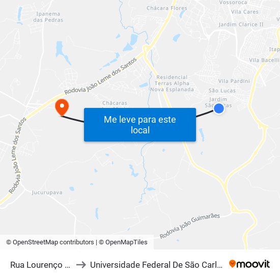 Rua Lourenço Mouro, 109 to Universidade Federal De São Carlos - Campus Sorocaba map