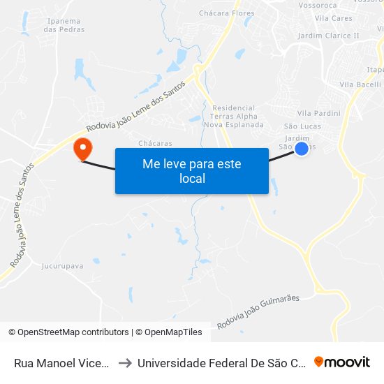 Rua Manoel Vicente Duraes, 369 to Universidade Federal De São Carlos - Campus Sorocaba map