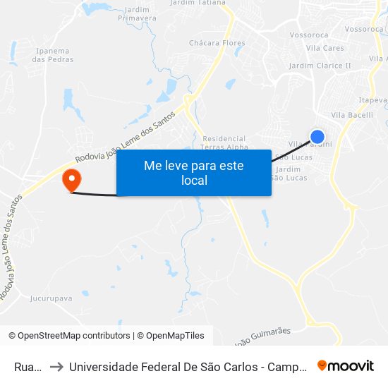 Rua 25 to Universidade Federal De São Carlos - Campus Sorocaba map