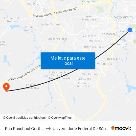 Rua Paschoal Gerônimo Fornazari, 191 to Universidade Federal De São Carlos - Campus Sorocaba map