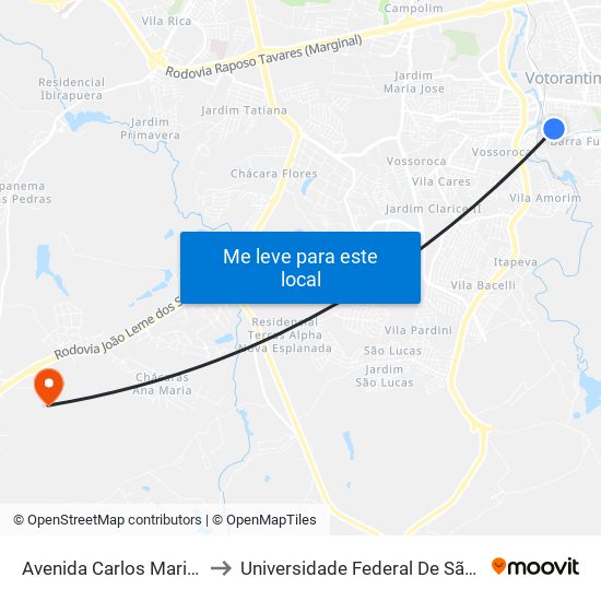 Avenida Carlos Mariano Da Silva, 484-494 to Universidade Federal De São Carlos - Campus Sorocaba map