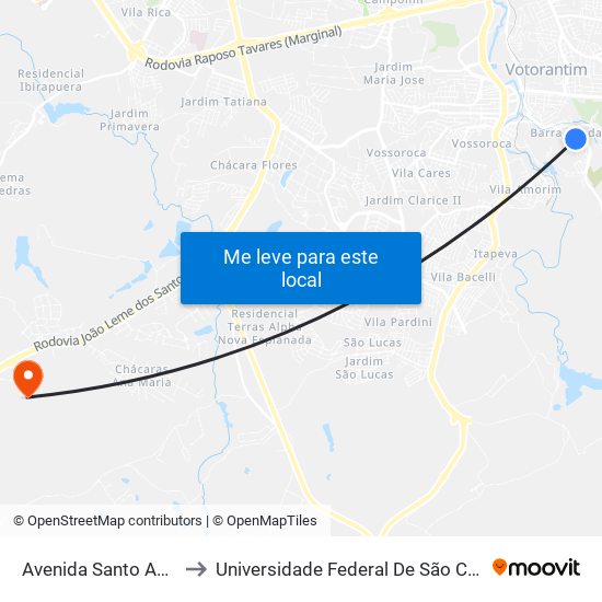 Avenida Santo Antônio, 458-566 to Universidade Federal De São Carlos - Campus Sorocaba map