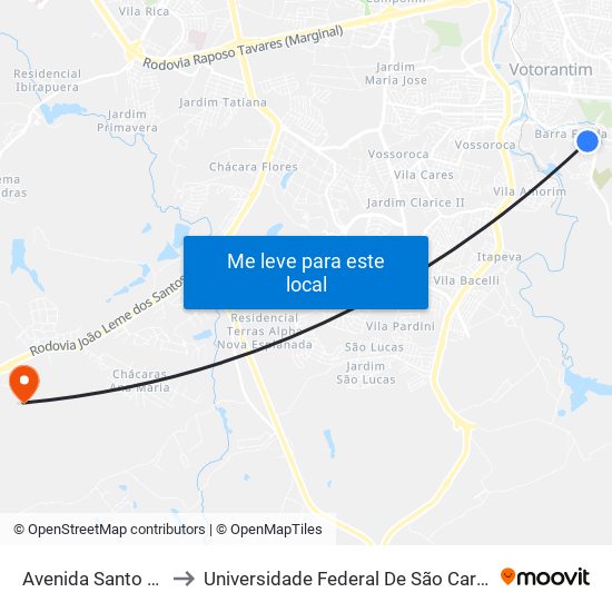 Avenida Santo Antônio, 630 to Universidade Federal De São Carlos - Campus Sorocaba map