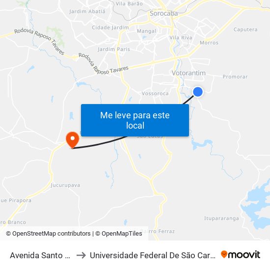 Avenida Santo Antônio, 752 to Universidade Federal De São Carlos - Campus Sorocaba map