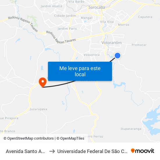 Avenida Santo Antônio, 523-565 to Universidade Federal De São Carlos - Campus Sorocaba map