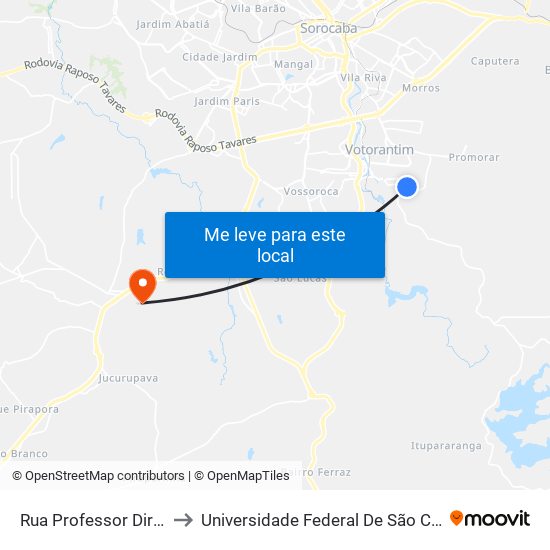 Rua Professor Dirceu Américo, 66 to Universidade Federal De São Carlos - Campus Sorocaba map