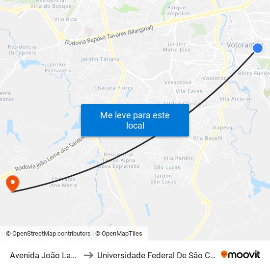 Avenida João Laureano, 501-587 to Universidade Federal De São Carlos - Campus Sorocaba map