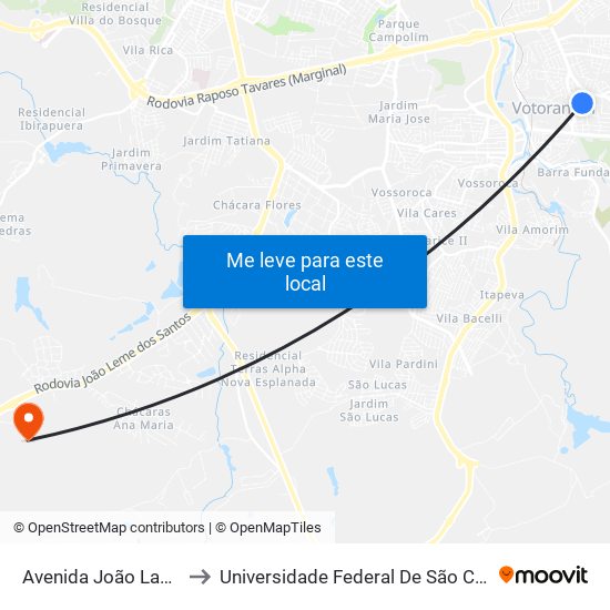 Avenida João Laureano, 259-303 to Universidade Federal De São Carlos - Campus Sorocaba map