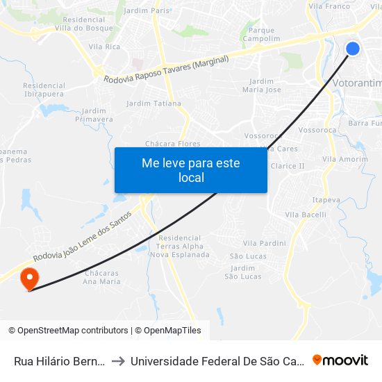 Rua Hilário Bernardi, 113-197 to Universidade Federal De São Carlos - Campus Sorocaba map