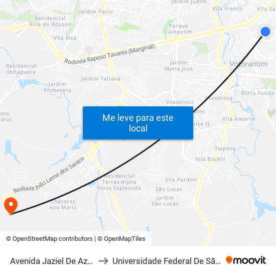 Avenida Jaziel De Azeredo Ribeiro, 506-572 to Universidade Federal De São Carlos - Campus Sorocaba map