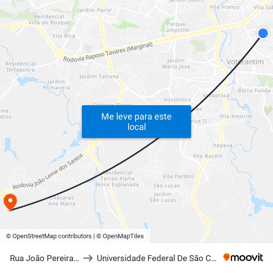 Rua João Pereira De Góes, 1-59 to Universidade Federal De São Carlos - Campus Sorocaba map