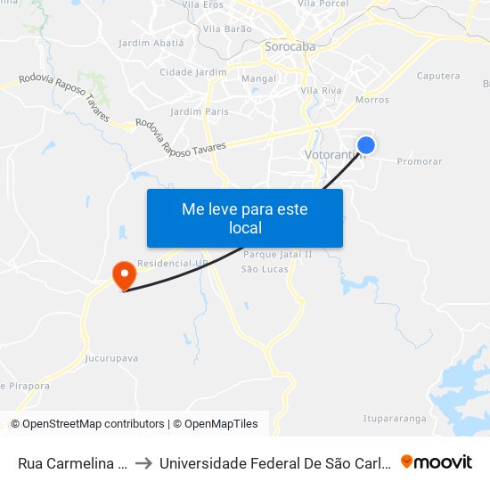 Rua Carmelina García, 190 to Universidade Federal De São Carlos - Campus Sorocaba map