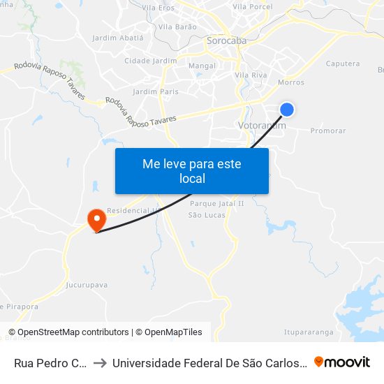 Rua Pedro Crais, 195 to Universidade Federal De São Carlos - Campus Sorocaba map