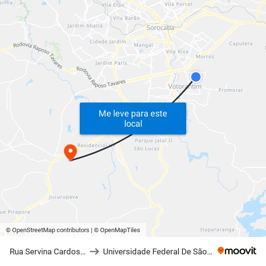 Rua Servina Cardoso Luvison, 109-149 to Universidade Federal De São Carlos - Campus Sorocaba map