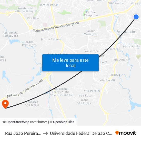 Rua João Pereira De Góes, 2-60 to Universidade Federal De São Carlos - Campus Sorocaba map