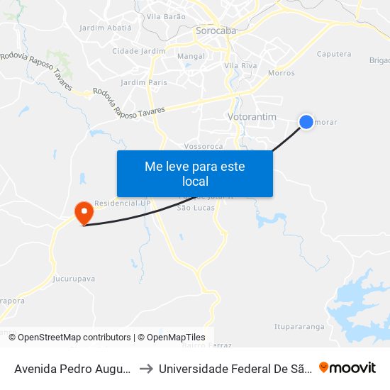 Avenida Pedro Augusto Rangel, 1961-1983 to Universidade Federal De São Carlos - Campus Sorocaba map