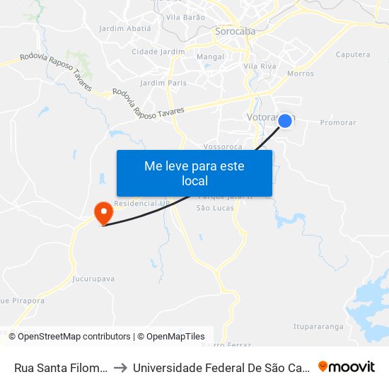 Rua Santa Filomena, 343-383 to Universidade Federal De São Carlos - Campus Sorocaba map