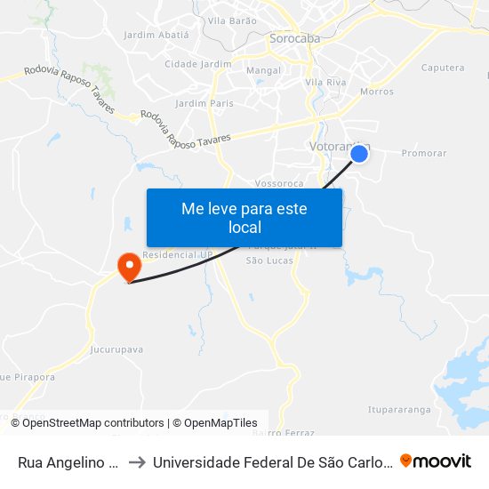 Rua Angelino Pardini, 50 to Universidade Federal De São Carlos - Campus Sorocaba map