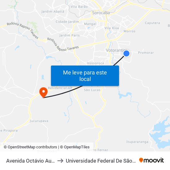 Avenida Octávio Augusto Rangel, 2141 to Universidade Federal De São Carlos - Campus Sorocaba map