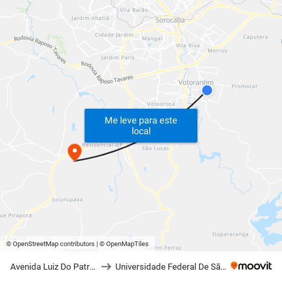 Avenida Luiz Do Patrocínio Fernandes, 1121 to Universidade Federal De São Carlos - Campus Sorocaba map