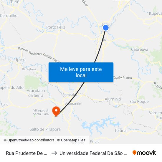 Rua Prudente De Moraes, 518-624 to Universidade Federal De São Carlos - Campus Sorocaba map