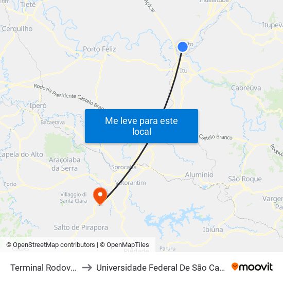 Terminal Rodoviário De Salto to Universidade Federal De São Carlos - Campus Sorocaba map