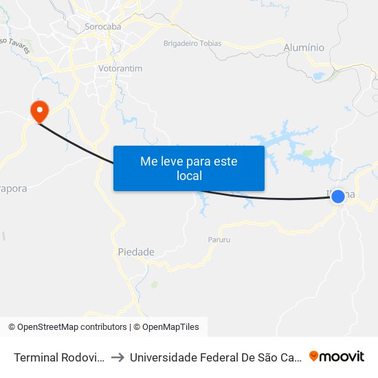 Terminal Rodoviário De Ibiúna to Universidade Federal De São Carlos - Campus Sorocaba map