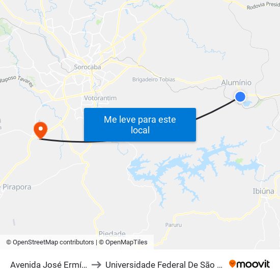 Avenida José Ermírio De Moraes, 41 to Universidade Federal De São Carlos - Campus Sorocaba map