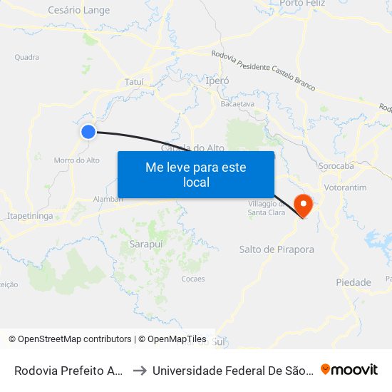 Rodovia Prefeito Antônio R. Schincariol to Universidade Federal De São Carlos - Campus Sorocaba map