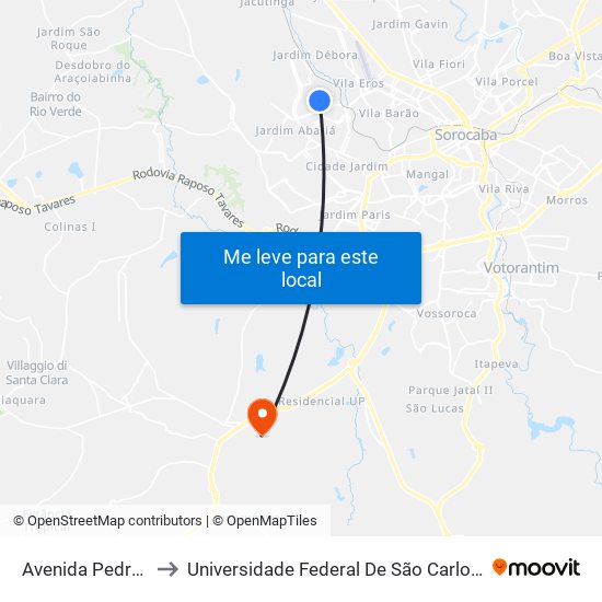Avenida Pedro Bifano, 2 to Universidade Federal De São Carlos - Campus Sorocaba map