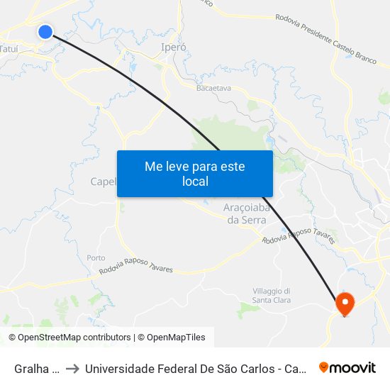 Gralha Azul to Universidade Federal De São Carlos - Campus Sorocaba map