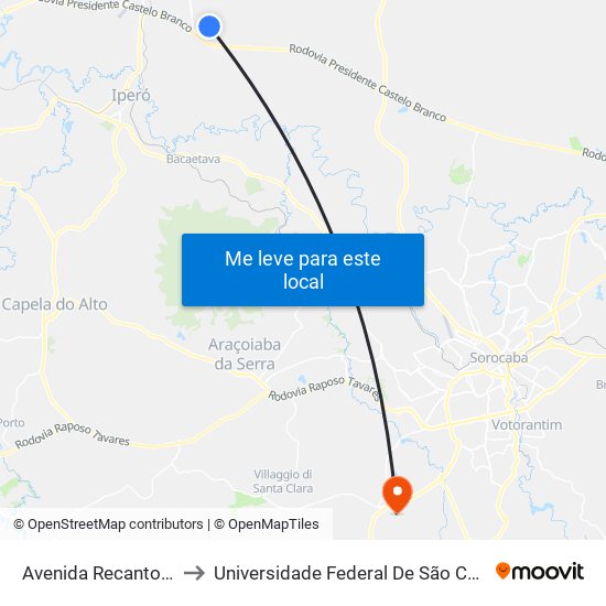 Avenida Recanto Dos Pássaros to Universidade Federal De São Carlos - Campus Sorocaba map