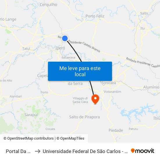 Portal Da Castelo to Universidade Federal De São Carlos - Campus Sorocaba map