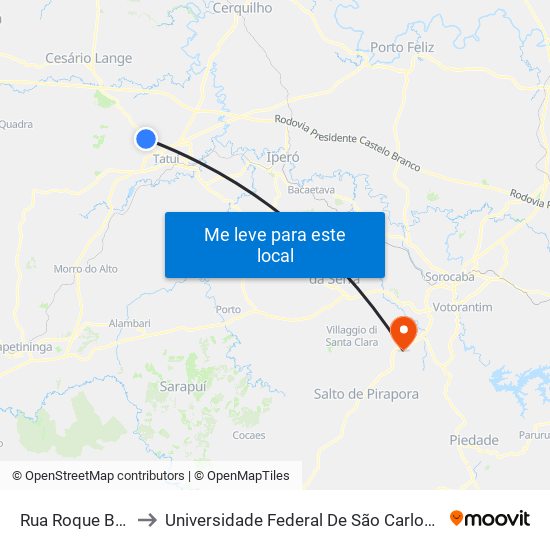 Rua Roque B. Campos to Universidade Federal De São Carlos - Campus Sorocaba map