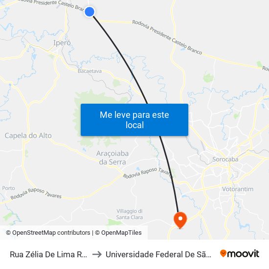 Rua Zélia De Lima Rosa - Posto Ipiranga to Universidade Federal De São Carlos - Campus Sorocaba map