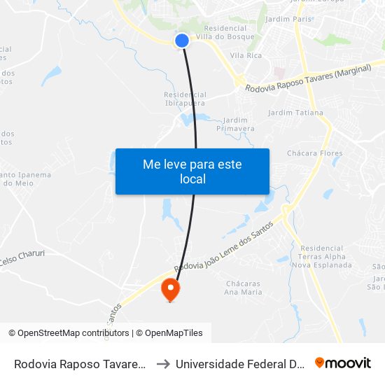 Rodovia Raposo Tavares - Hospital Regional De Sorocaba to Universidade Federal De São Carlos - Campus Sorocaba map