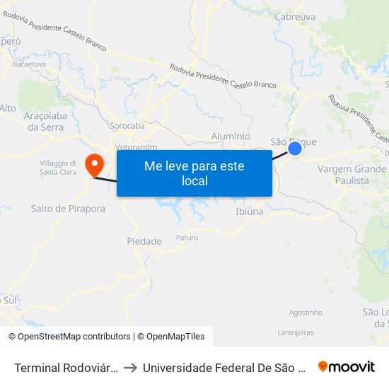 Terminal Rodoviário De São Roque to Universidade Federal De São Carlos - Campus Sorocaba map