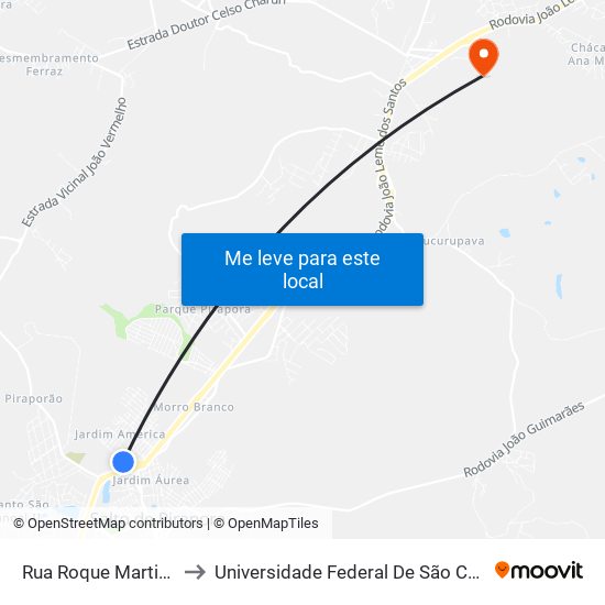 Rua Roque Martins Fogaça, 100 to Universidade Federal De São Carlos - Campus Sorocaba map