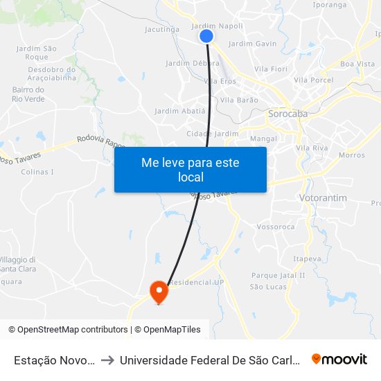 Estação Novo Horizonte to Universidade Federal De São Carlos - Campus Sorocaba map